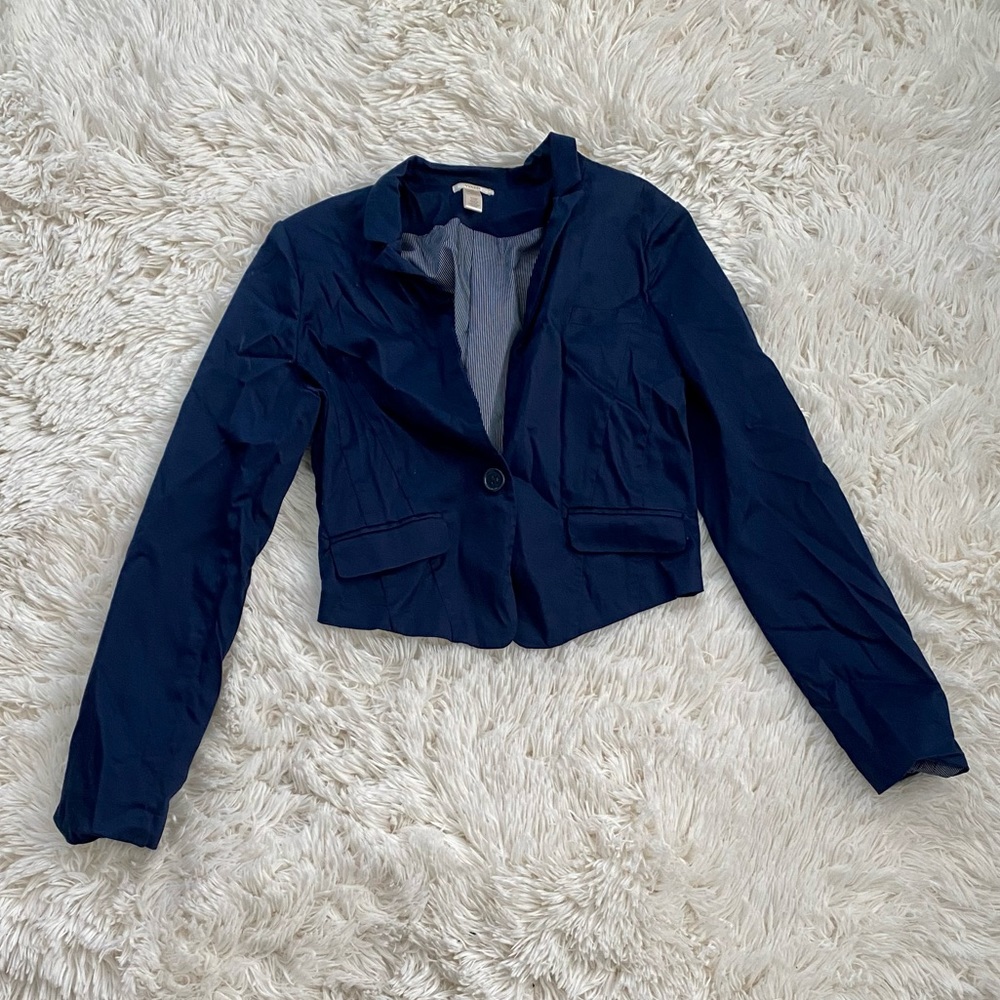 Cropped Navy Blazer Jacket